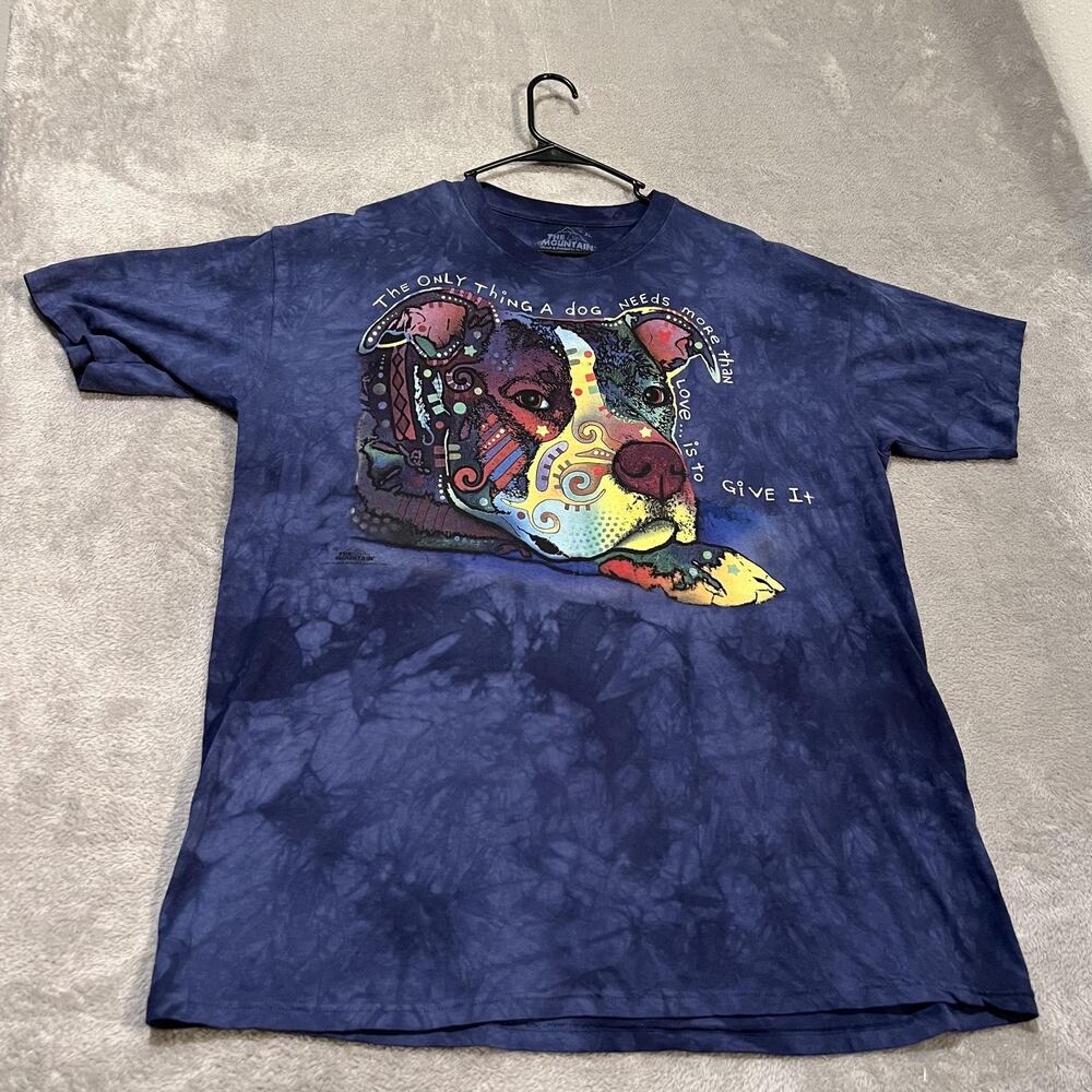 The Mountain Shirt Mens XL Blue Tie Dye Dog Love Quote Graphic Pitbull